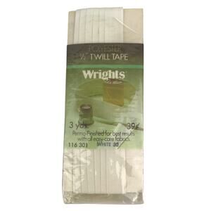 Wrights 0.5" Twill Tape 116 301 White 30 Polyester 1974 NOS Vintage